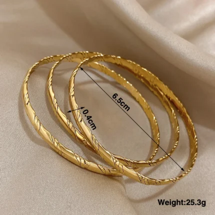 3pcs Gold Plated Twist Stainless Steel Bangle Bracelet for Women Tibetan Buddha Stacked Wristband Bracelets Waterproof Jewelry - Image 6