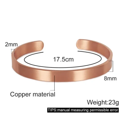 Vinterly Pure Copper Bracelets for Women Men Unisex 8mm Wide Adjustable Cuff Bangles Female Resizable Jewelry Soft Solid Copper - Image 4