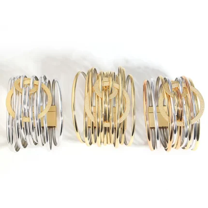 ALLYES Fashion Double Circle Metal PU Leather Bracelet for Women Exquisite Shiny Multilayer Wrap Wide Bracelets Party Jewelry - Image 3