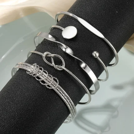 5Pcs Set Gold/Silver Color Fashion Charm Bracelet Women Retro Glossy Geometric Metal Twist Chain Bangles Bracelet Set Jewelry - Image 4