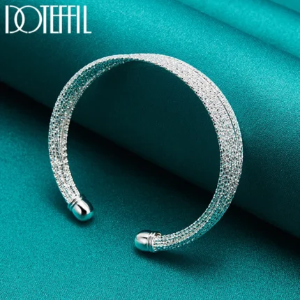 DOTEFFIL 925 Sterling Silver Large Reticulated Smooth Bangle Bracelet For Woman Man Wedding Engagement Jewelry - Image 4