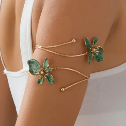 1pc Elegant & Sexy Floral Open Cuff Armlet for Women Vintage Enamel Glaze Craft Flower Open Arm Ring Jewelry Gift - Image 9