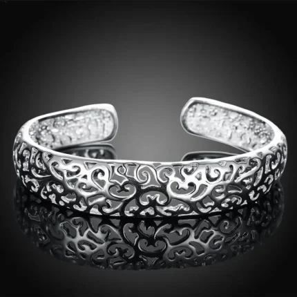Fine Hollow pattern bangles 925 Sterling Silver cuff Bracelets for Women adjustable Fashion luxury Jewelry wedding Party Gifts - Image 9
