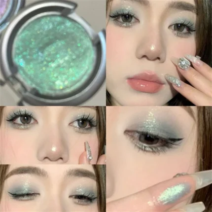 Smoky Pearl Glitter Eyeshadow Green Black Purple Shimmer Silkworm Highlight Creamy Monochrome Eye Shadow Matte Palette Makeup - Image 11