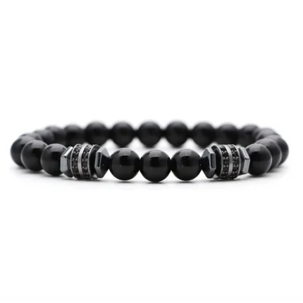 New In Unique Men Bracelet Set Luxury Black Zirconia Braclet Homme Natural Lava Tiger Eyes Stone Braslet Beaded Accessories Gift - Image 4