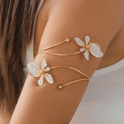 1pc Elegant & Sexy Floral Open Cuff Armlet for Women Vintage Enamel Glaze Craft Flower Open Arm Ring Jewelry Gift - Image 12