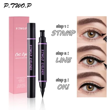 PTWOP 2 Pcs/Box Black Eyeliner Liquid Pencil Cat Eye Wings Eyeliner Stamp Waterproof Quick Drying Long Lasting for Eye Makeups - Image 9