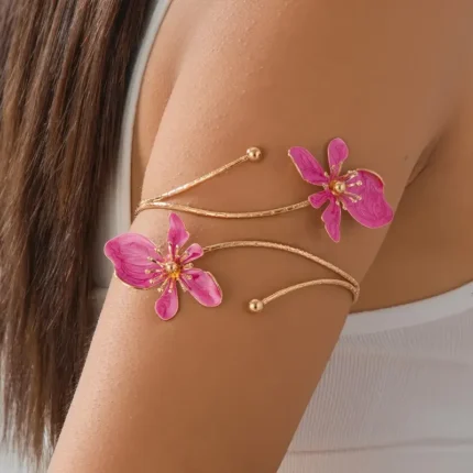 1pc Elegant & Sexy Floral Open Cuff Armlet for Women Vintage Enamel Glaze Craft Flower Open Arm Ring Jewelry Gift - Image 11