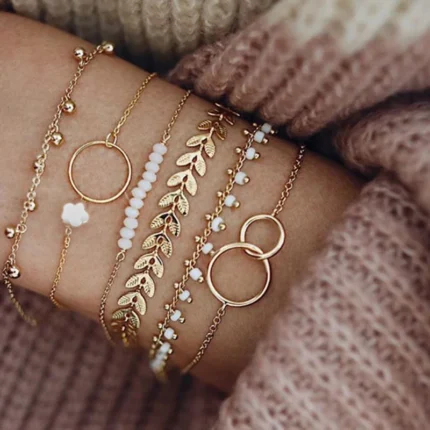 5Pcs Set Gold/Silver Color Fashion Charm Bracelet Women Retro Glossy Geometric Metal Twist Chain Bangles Bracelet Set Jewelry - Image 33