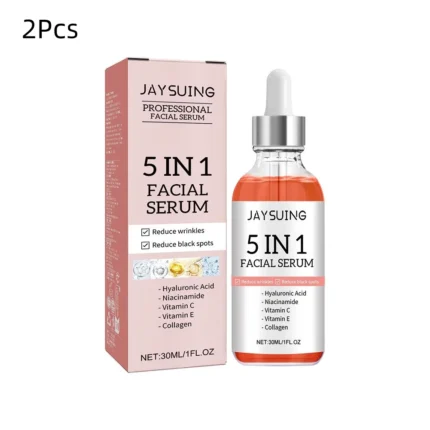 5 In 1 Facial Serum Fade Fine Lines Firming Skin Shrink Pores Moisturizing Brightning Vitamin C Hyaluronic Acid Face Serum 30ml - Image 7