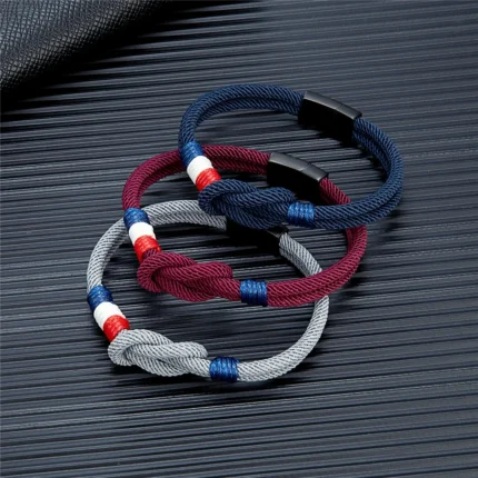 MKENDN Black Stainless Steel Square Knot Rope Bracelet Men Women Handmade Woven Double-Layer Design France Flag Couple Jewelry - Image 4