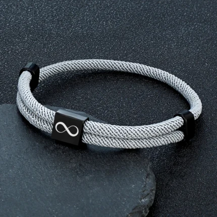 MKENDN Classic Men Infinity Bracelet Adjustable Nautical Rope Bracelets For Women Black Stainless Steel Couple Jewelry Gifts