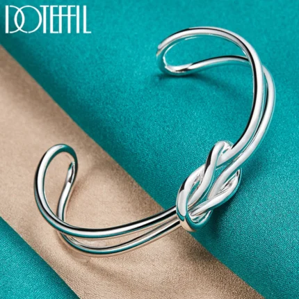 DOTEFFIL 925 Sterling Silver Geometry Intertwine Bangle Bracelet For Woman Man Wedding Engagement Fashion Charm Party Jewelry - Image 6