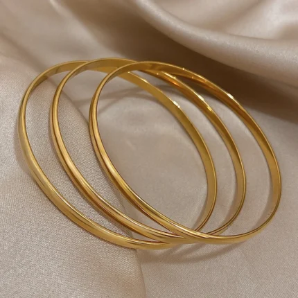 3pcs Glossy 18K Gold Plated Stainless Steel Bangle Bracelet for Women Minimalist Basic Wristband Bangles Waterproof Jewelry - Image 5