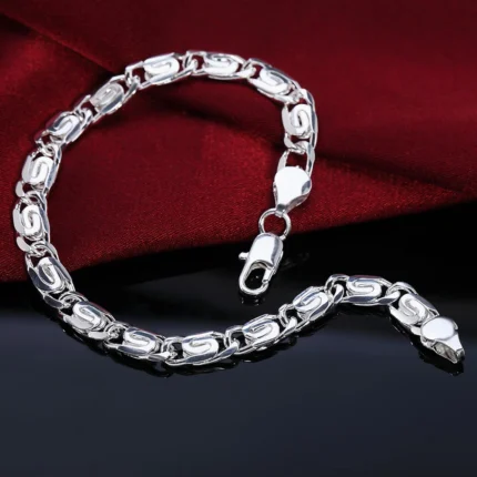 Noble 925 Sterling Silver Square Solid Chain Bracelet For Women Men Charm Party Gift Wedding Fashion Jewelry - Image 12