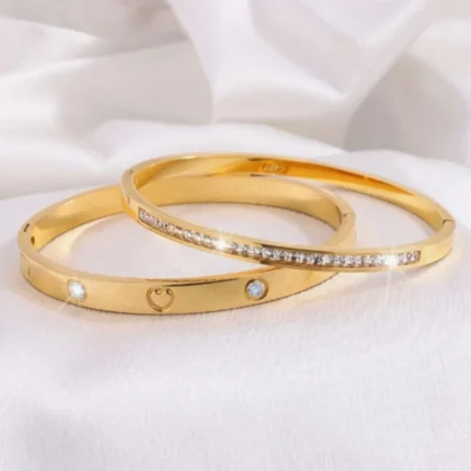 Htpwe Stainless Steel Zirconium Embossed Bracelet Set For Women 18k Gold Plated Couple Holiday Gift Bracelet Party Daily Jewelry - Image 19