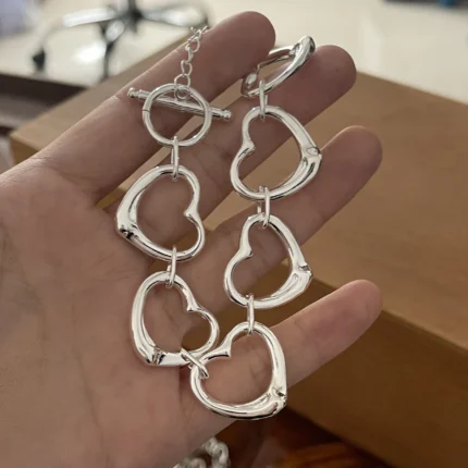 100% Solid 925 Sterling Silver Bracelet for Women Men Vintage Handmade Shinning Heart Bracelets Birthday Christmas Gift - Image 14