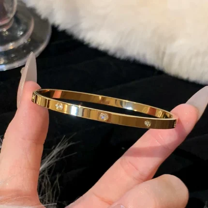 Yupsk Sliver Gold Color Stainless Steel Bangle Bracelet Inlaid Round Zircon Minimalist Birthday Jewelry Accessories Gift - Image 4