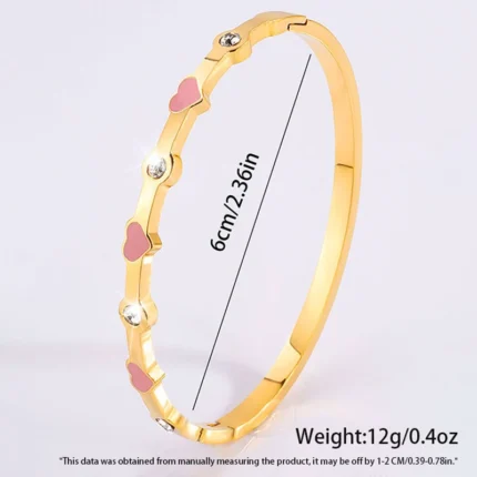 Stackable Gold Color Bangle Bracelet Set for Women - 18K Gold Plated Stainless Steel Pink Crystal Love Heart Bracelet Jewelry - Image 6