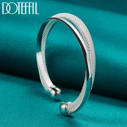 DOTEFFIL 925 Sterling Silver Large Reticulated Smooth Bangle Bracelet For Woman Man Wedding Engagement Jewelry - Image 3