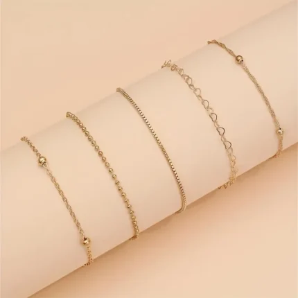 5 Pcs Set Of Tiny Golden Chain Design Bracelet Zinc Alloy Jewelry Elegant Leisure Style For Women Daily Stackable Hand Chain - Image 4