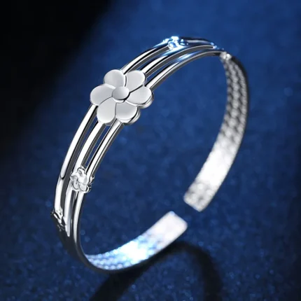 925 Sterling Silver Flower Open Bangle Hand Bracelets For Women Luxury Jewelry  And  Jewellery - Image 5