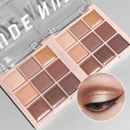 9-Color Eyeshadow Palette with Fine Glitter, Shimmer, Matte, Milk Tea Shades; Mini, Daily Use, Student-Friendly Makeup - Image 5