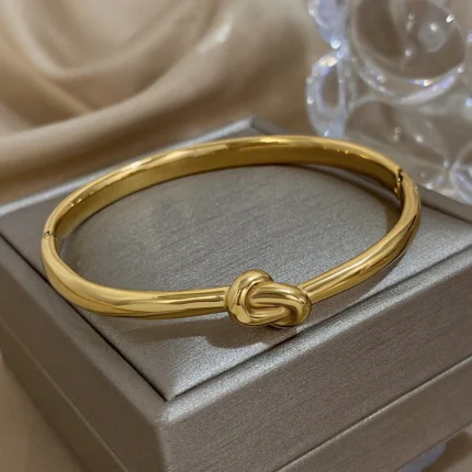 Simple Thin Stainless Steel Knotted Bangle Bracelets for Women Men Unisex Gold Color Cuff Waterproof Stackable Jewelry Gifts - Image 5