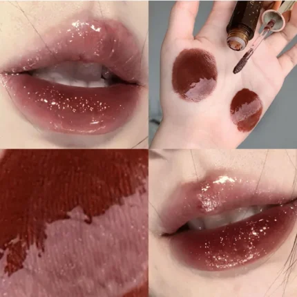 Retro Clear Lip Glaze Gloss Mirror Glitter Non Stick Cup Brighten Jelly Dark Lipstick Red Brown Dupes Lip Ink Tint Korean Makeup - Image 6
