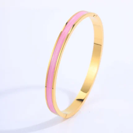 Stackable Gold Color Bangle Bracelet Set for Women - 18K Gold Plated Stainless Steel Pink Crystal Love Heart Bracelet Jewelry - Image 7
