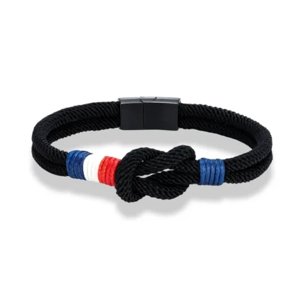 MKENDN Black Stainless Steel Square Knot Rope Bracelet Men Women Handmade Woven Double-Layer Design France Flag Couple Jewelry - Image 5