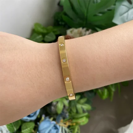 Yupsk Sliver Gold Color Stainless Steel Bangle Bracelet Inlaid Round Zircon Minimalist Birthday Jewelry Accessories Gift - Image 9