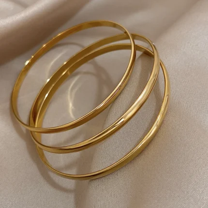 3pcs Glossy 18K Gold Plated Stainless Steel Bangle Bracelet for Women Minimalist Basic Wristband Bangles Waterproof Jewelry - Image 9