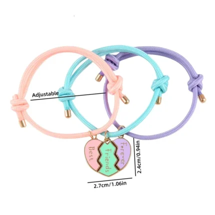 Lovecryst 3Pcs/set Heart-shaped Stitching Best Friend Forever Bracelet BFF Friendship Jewelry Gifts for Kids - Image 6