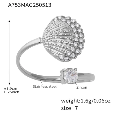 Nivora Stainless Steel Zircon Cuff Bracelet Rings For Women Ocean Style Scallop Starfish Flower Shape Bangle Wedding Jewelry Set - Image 19