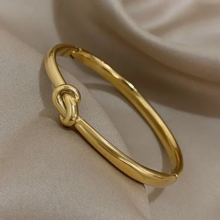 Simple Thin Stainless Steel Knotted Bangle Bracelets for Women Men Unisex Gold Color Cuff Waterproof Stackable Jewelry Gifts - Image 4