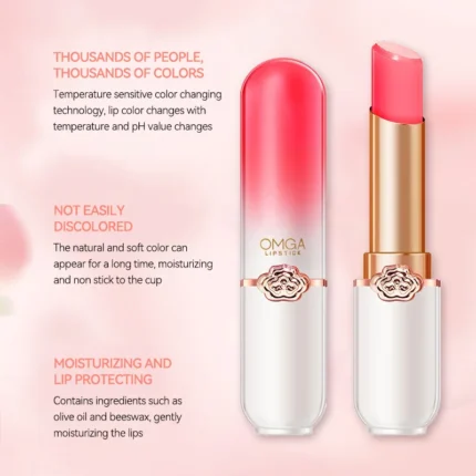 OMGA Color-Changing Lip Balm Jelly Lipstick Moisturizing Waterproof Hydrating Temperature-Sensitive Peach Flavor,Smooth Lips - Image 5