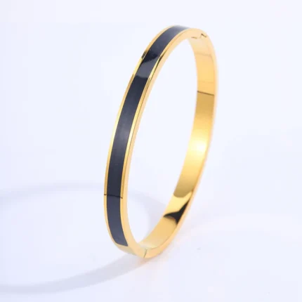 Stainless Steel Luxury 18K Gold Plated Bangles Bracelets Stackable Women's Bangle Bracelet Black Love Heart Fashion Jewelry - Image 7