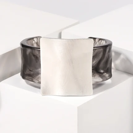 ALLYES Fashion Geometric Square Matte Metal Acrylic Open Bangle for Women Personality Simple Wide Bracelets Party Jewelry Gifts - Image 14