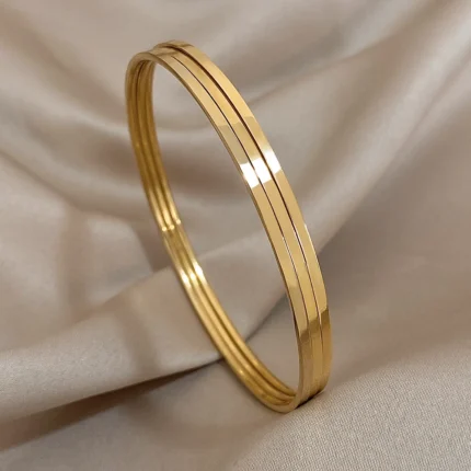 3pcs Glossy 18K Gold Plated Stainless Steel Bangle Bracelet for Women Minimalist Basic Wristband Bangles Waterproof Jewelry - Image 7