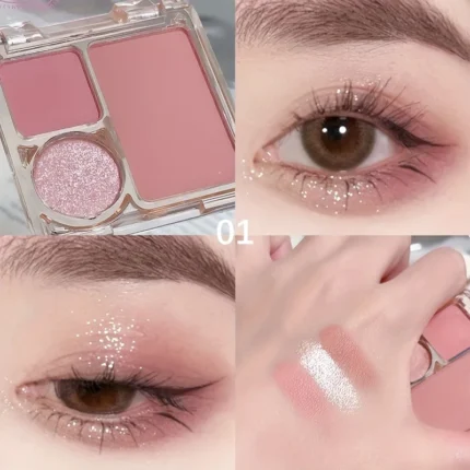 3-Color Blush&Eyeshadow Palette Compact & Pigmented Long-Lasting No Smudge No Fade Contour&Highlight Travel-Friendly Makeup Kit - Image 7
