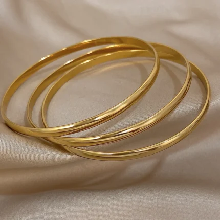 3pcs Glossy 18K Gold Plated Stainless Steel Bangle Bracelet for Women Minimalist Basic Wristband Bangles Waterproof Jewelry - Image 2