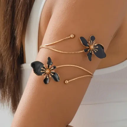 1pc Elegant & Sexy Floral Open Cuff Armlet for Women Vintage Enamel Glaze Craft Flower Open Arm Ring Jewelry Gift - Image 10