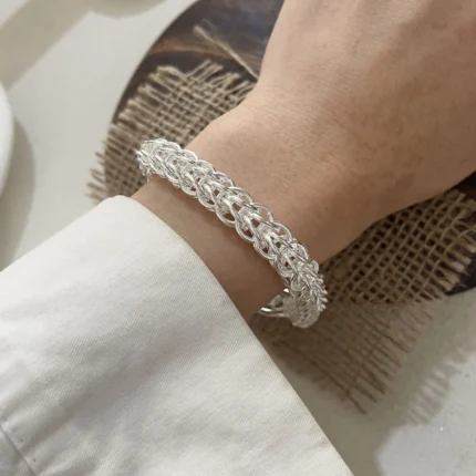 100% Solid 925 Sterling Silver Bracelet for Women Men Vintage Handmade Shinning Heart Bracelets Birthday Christmas Gift - Image 18