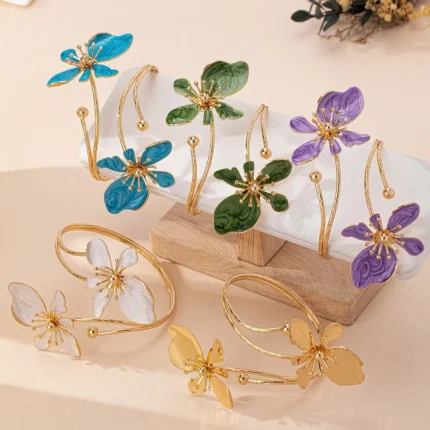 1pc Elegant & Sexy Floral Open Cuff Armlet for Women Vintage Enamel Glaze Craft Flower Open Arm Ring Jewelry Gift - Image 15