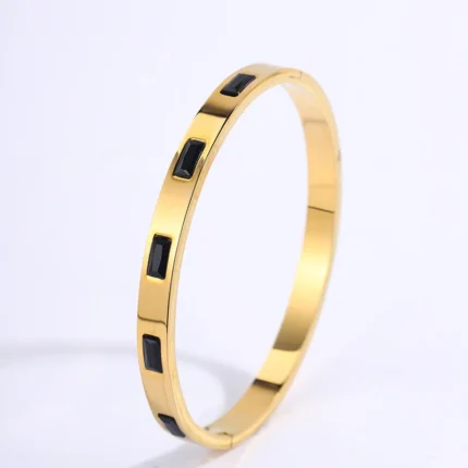 Stainless Steel Luxury 18K Gold Plated Bangles Bracelets Stackable Women's Bangle Bracelet Black Love Heart Fashion Jewelry - Image 9