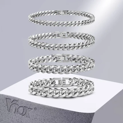 Vnox 6/8/10/12mm Cuban Chain Bracelets for Men Women, Solid Stainless Steel Curb Link Chain Wristband Jewelry - Image 6