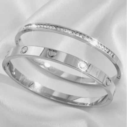 Htpwe Stainless Steel Zirconium Embossed Bracelet Set For Women 18k Gold Plated Couple Holiday Gift Bracelet Party Daily Jewelry - Image 17