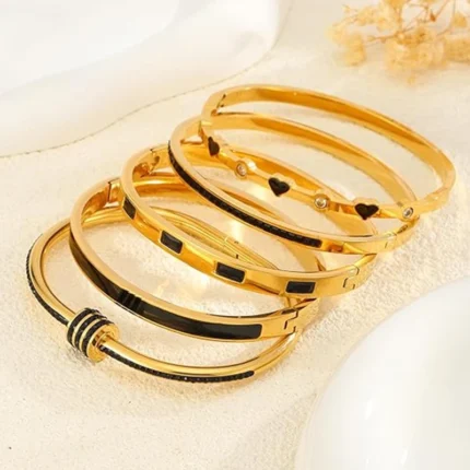 Stainless Steel Luxury 18K Gold Plated Bangles Bracelets Stackable Women's Bangle Bracelet Black Love Heart Fashion Jewelry - Image 11