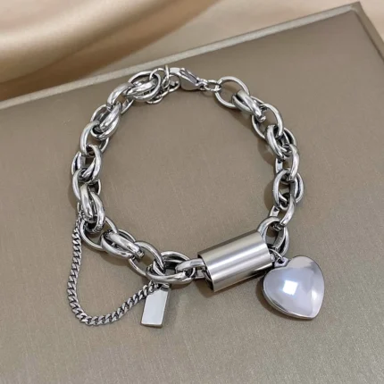 Heart Lock Stainless Steel Charm Bracelet Chunky Gold Plated Chain Love Bracelets Christmas Valentine Gift - Image 7
